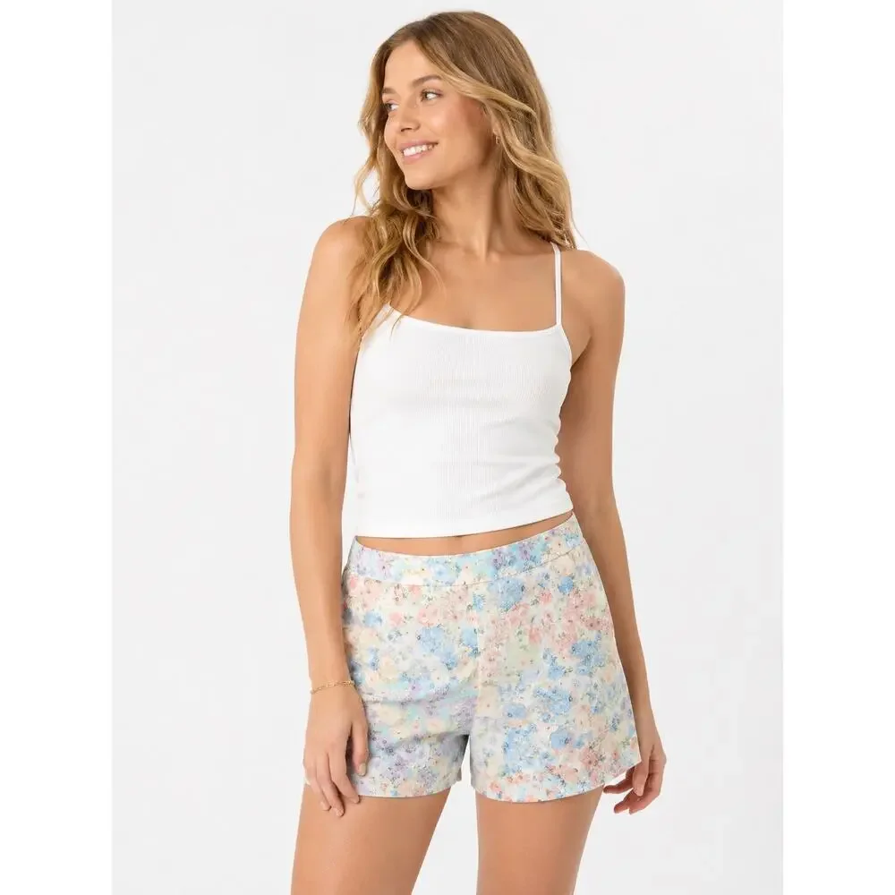 Stradivarius Pastel Floral Shorts Women’s Sz 4 Cottagecore Boho Romantic Pockets